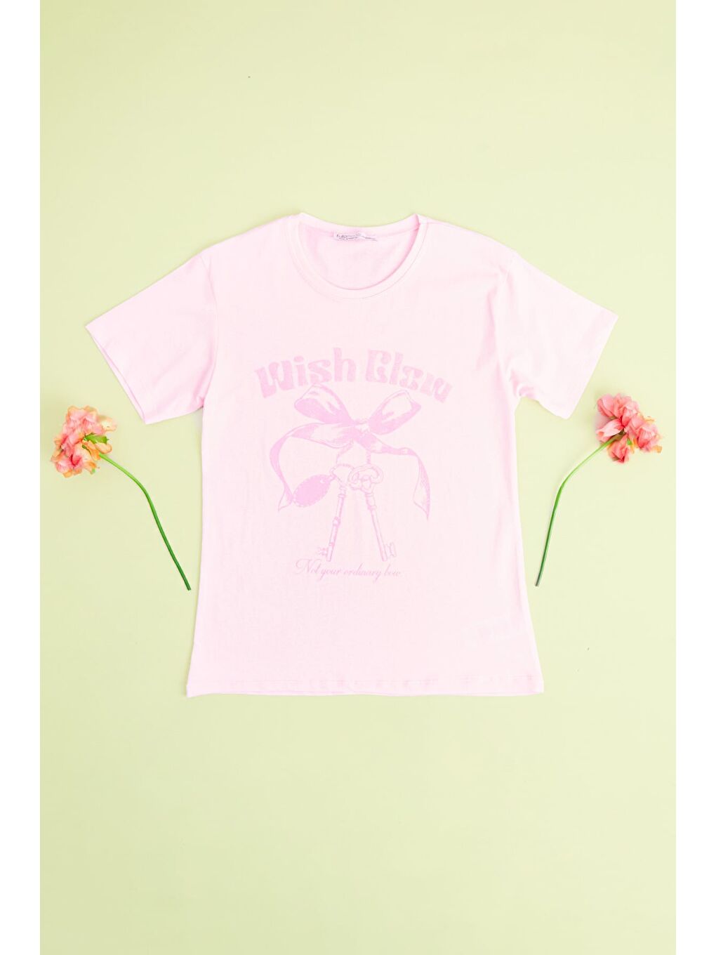 Pembe Fiyonk Ve Yazı Baskılı Kız Çocuk Tişört