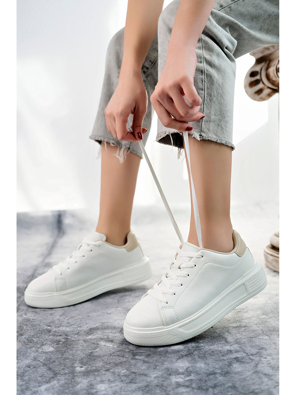 Bej Kadın Sneaker Günlük Ayakkabı-1