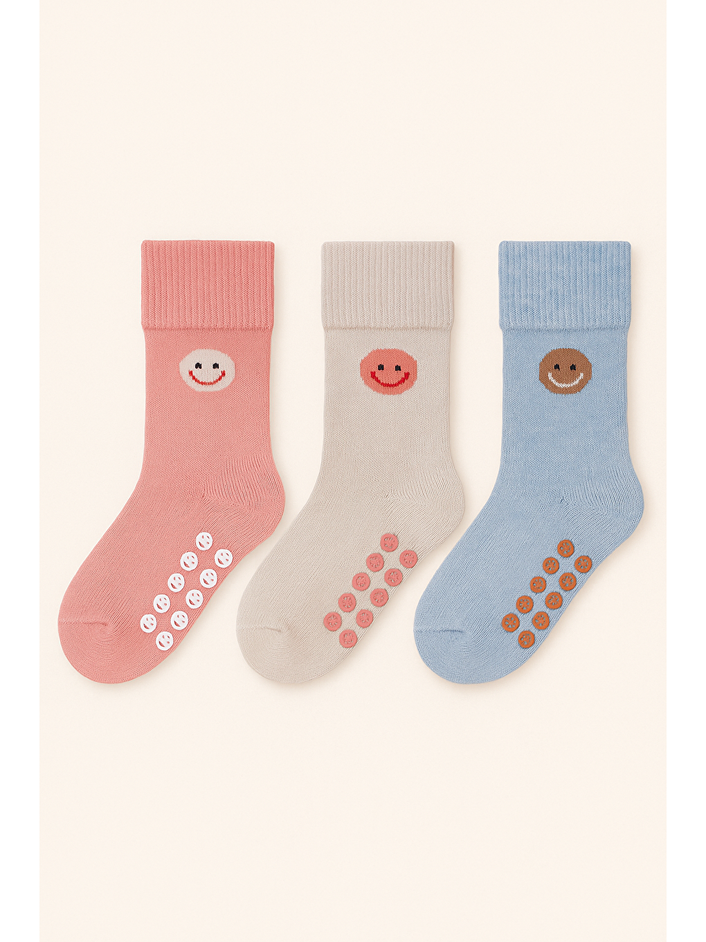 Karışık Bebek 3'Lü Gülen Yüz Desenli Havlu Soket Çorap