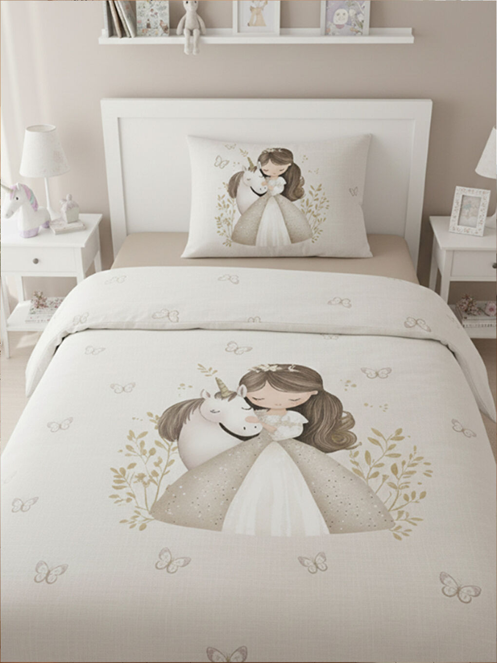 Bej Prenses Temalı Çocuk Nevresim Takımı - ÇARŞAFSIZ-1