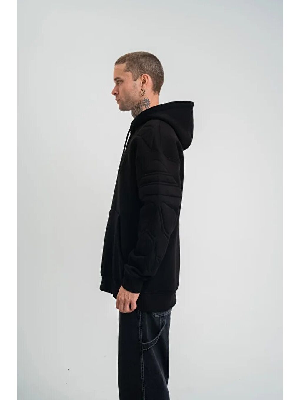 Double Oversize Kapüşonlu Nakışlı SweatShirt - Siyah-3