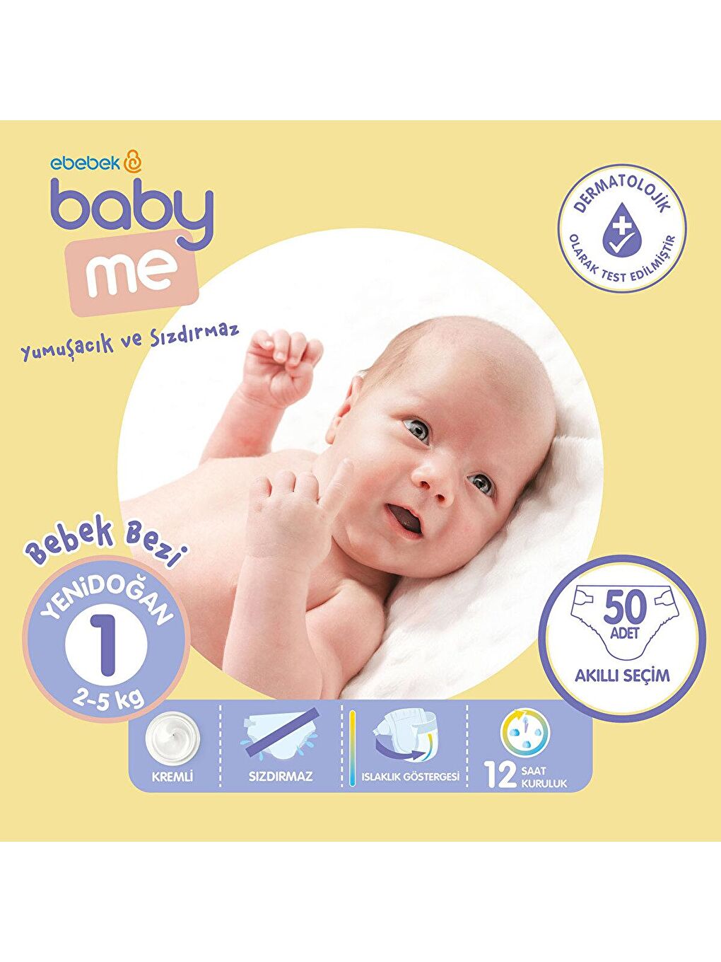 baby me Renksiz Yenidoğan 1 Bebek Bezi 2-5 kg 50 adet