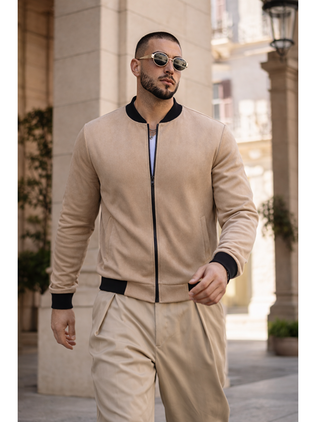 Bej Erkek Trend Basic Günlük Premium Vizon Nubuk Ceket-2