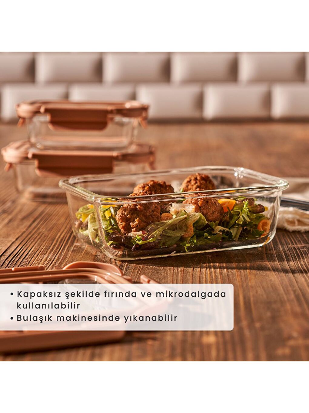 Terra 3'lü Cam Saklama Kabı Seti Bej (370 cc)-2