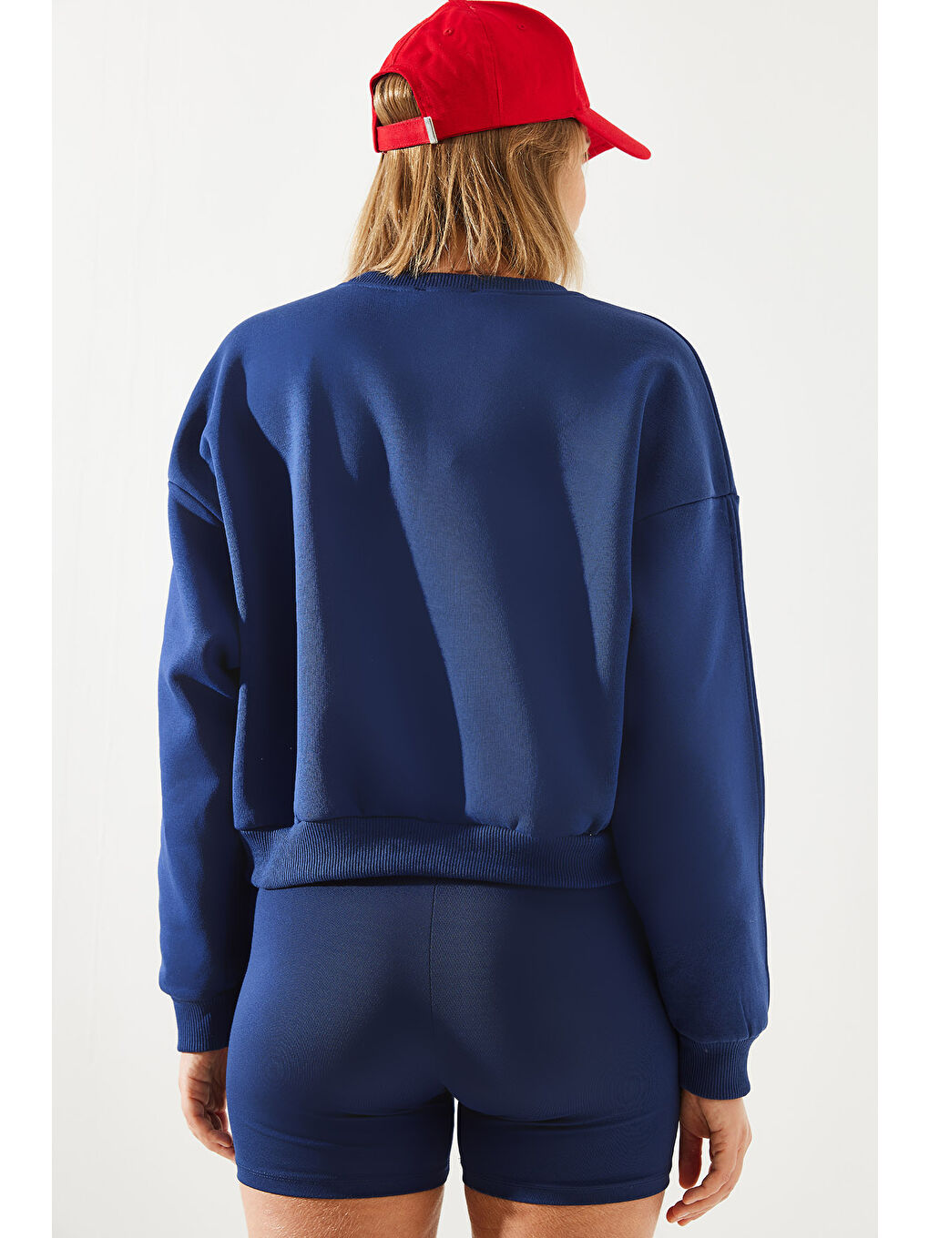 Lacivert Kadın Paris Baskılı Üç İplik Şardonlu Sweatshirt-1