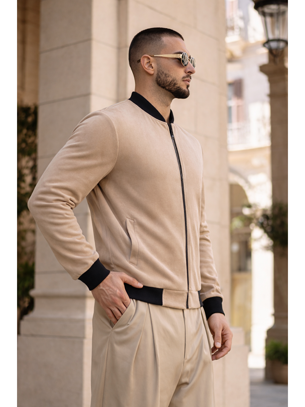 Bej Erkek Trend Basic Günlük Premium Vizon Nubuk Ceket-4