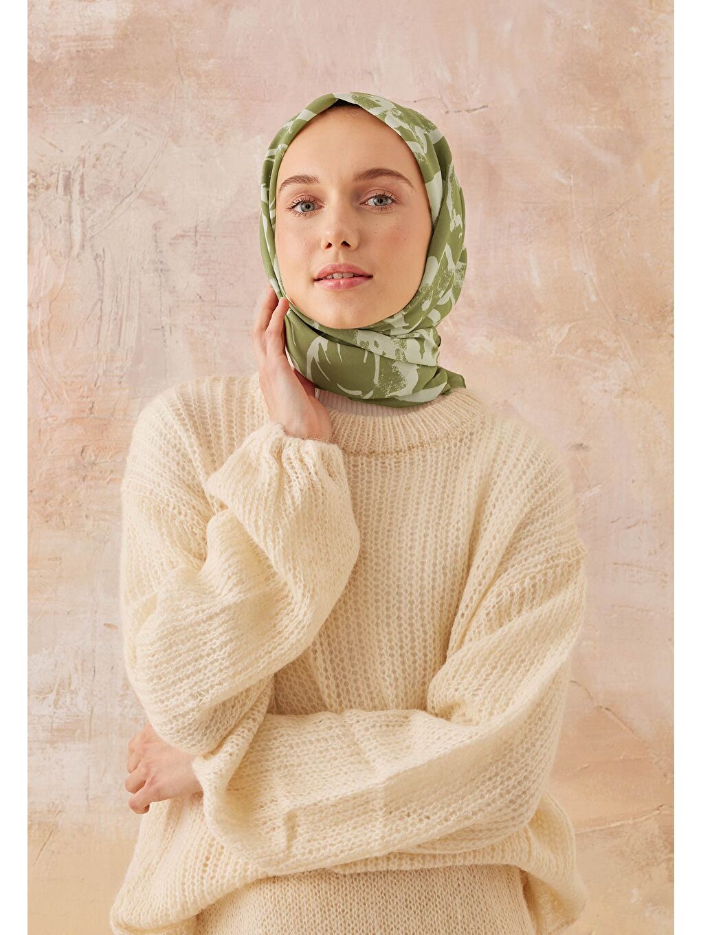 Vıola Desen Pamuk İpek Eşarp Yeşil