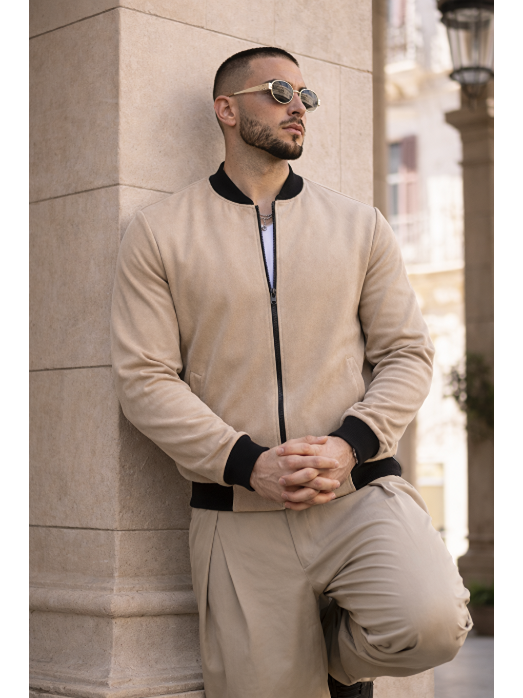 Bej Erkek Trend Basic Günlük Premium Vizon Nubuk Ceket-5