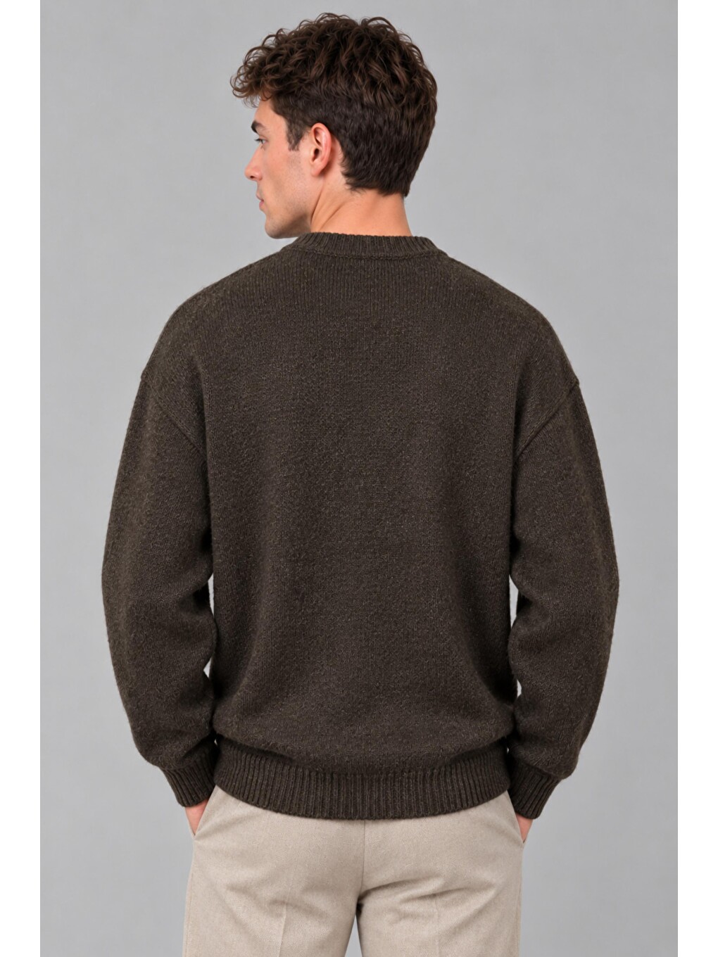 Kahverengi Baskılı Oversize Örgü Kışlık Kazak Dp 16596_10072-3
