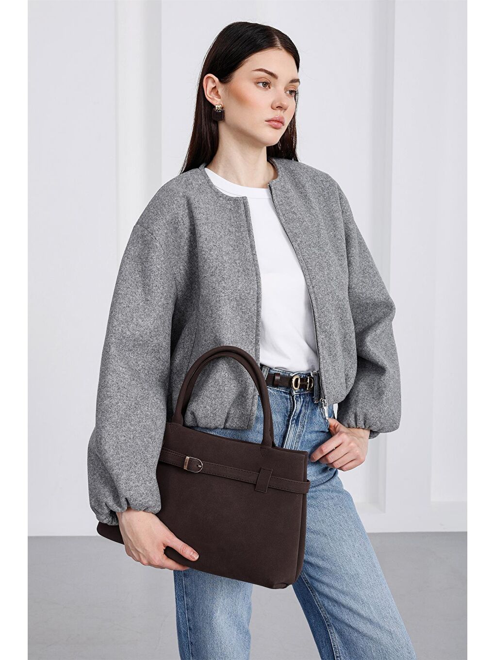 Kahverengi Mussel Süet Omuz Çantası Kahve-3