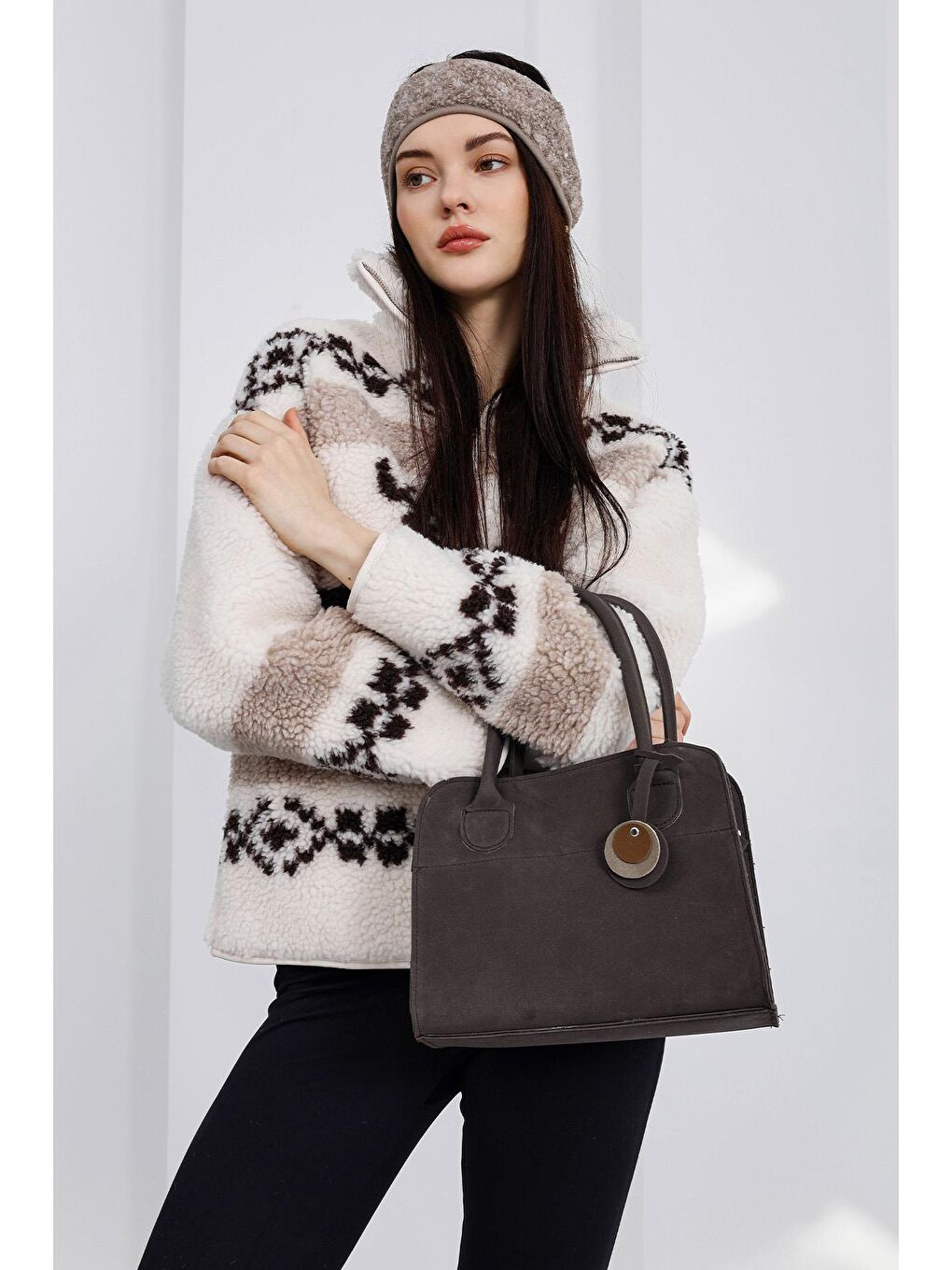 Kahverengi Cabat Süet Medium Omuz Çantası Kahve-1