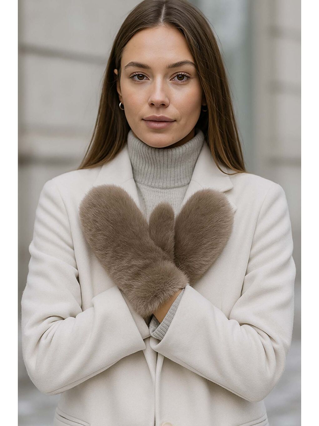 Bej Kadın Pelüş Eldiven ELD-32 Vizon-3