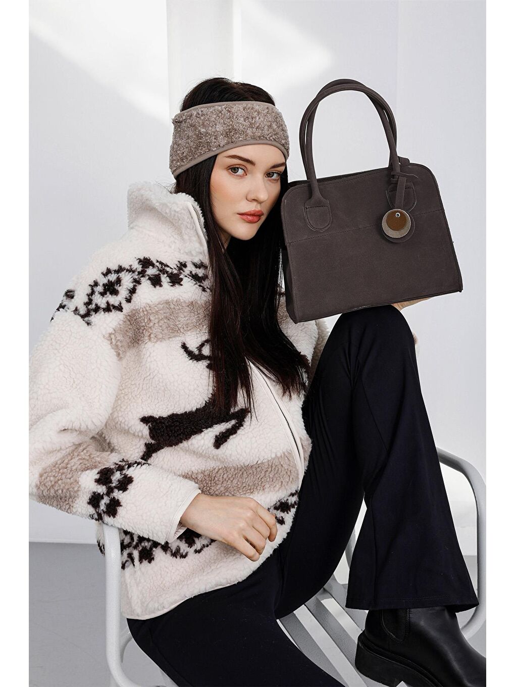 Kahverengi Cabat Süet Medium Omuz Çantası Kahve-3