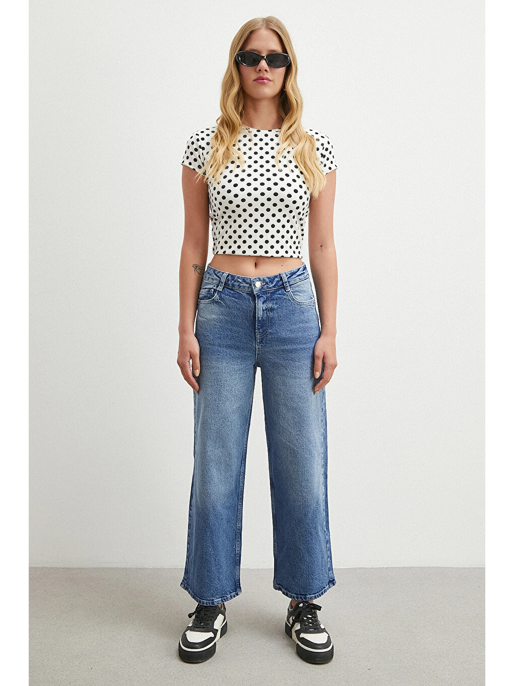 Yüksek Bel Beş Cepli Cropped Jean Mavi