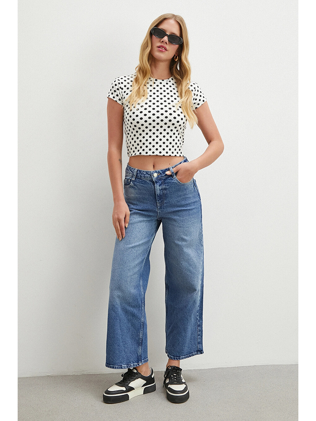 Yüksek Bel Beş Cepli Cropped Jean Mavi-1