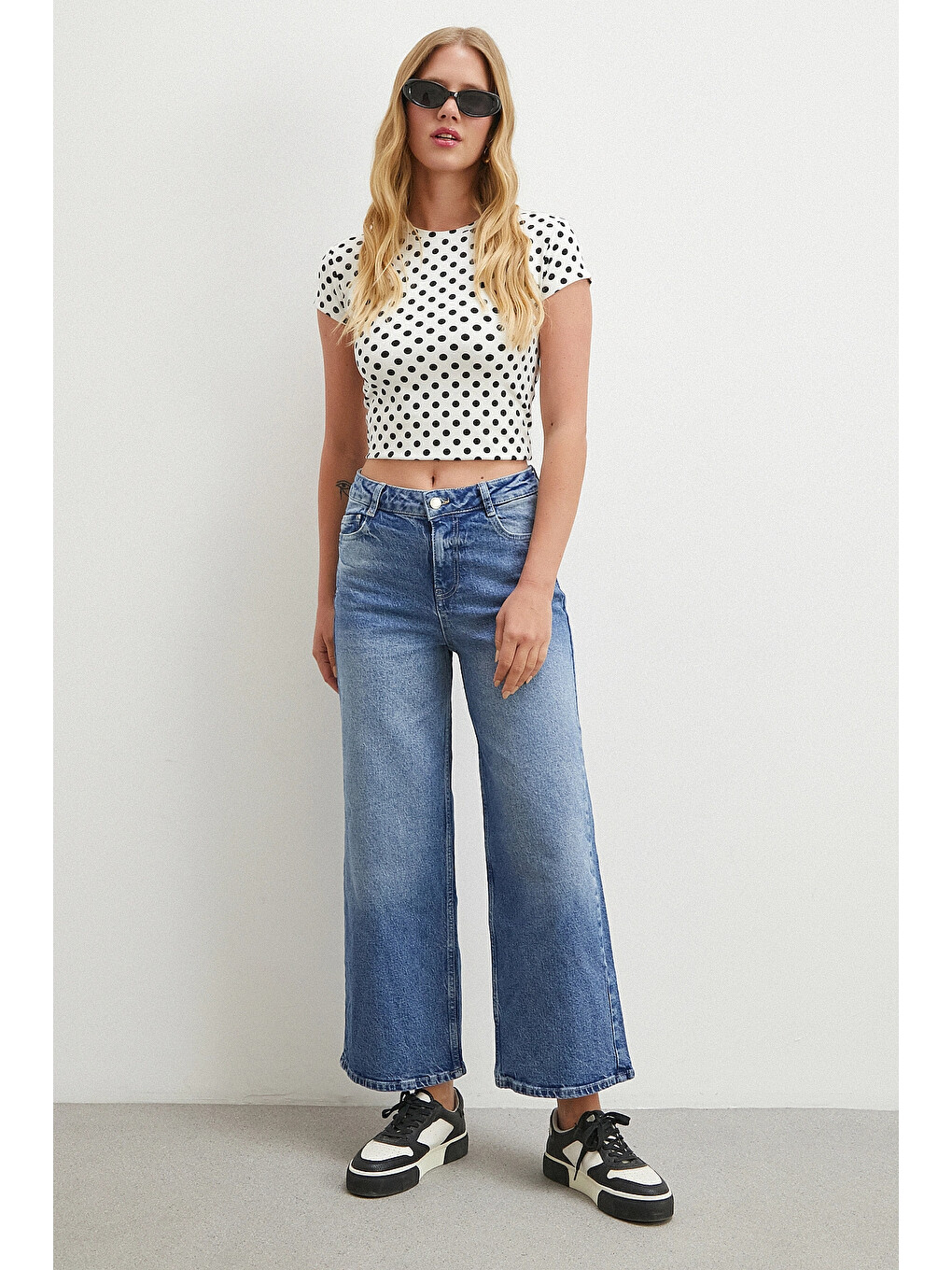 Yüksek Bel Beş Cepli Cropped Jean Mavi-2