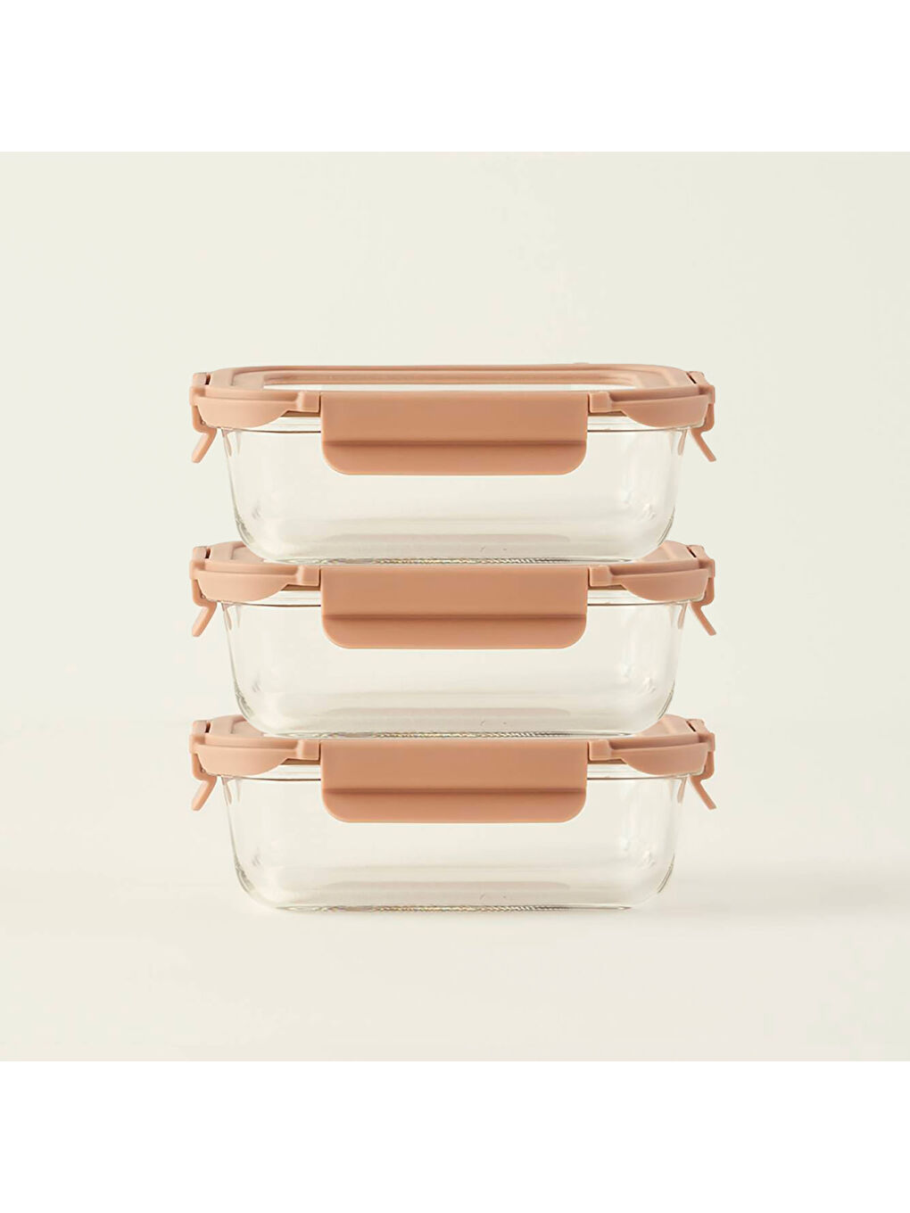 Terra 3'lü Cam Saklama Kabı Seti Bej (640 cc)