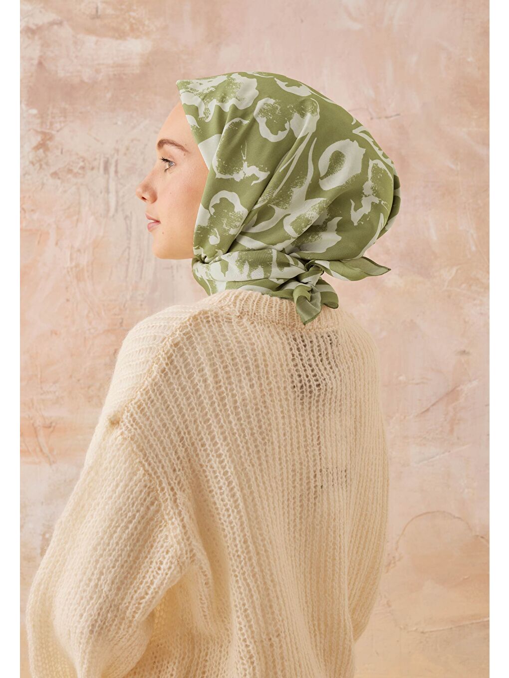 Vıola Desen Pamuk İpek Eşarp Yeşil-2