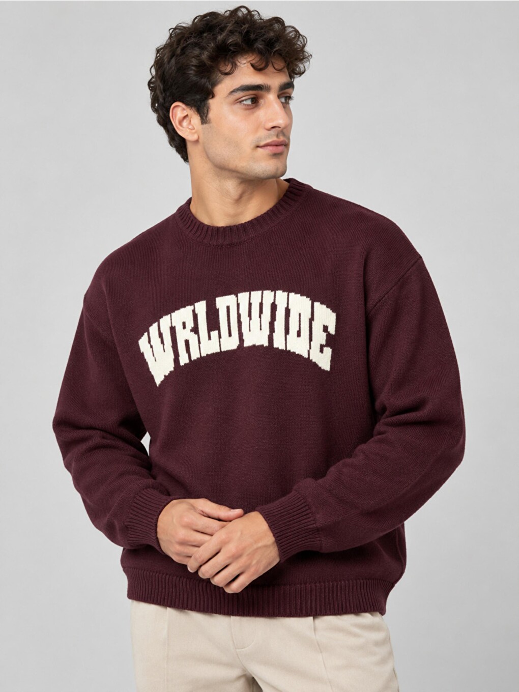 Bordo Baskılı Oversize Örgü Kışlık Kazak Dp 16596_10072