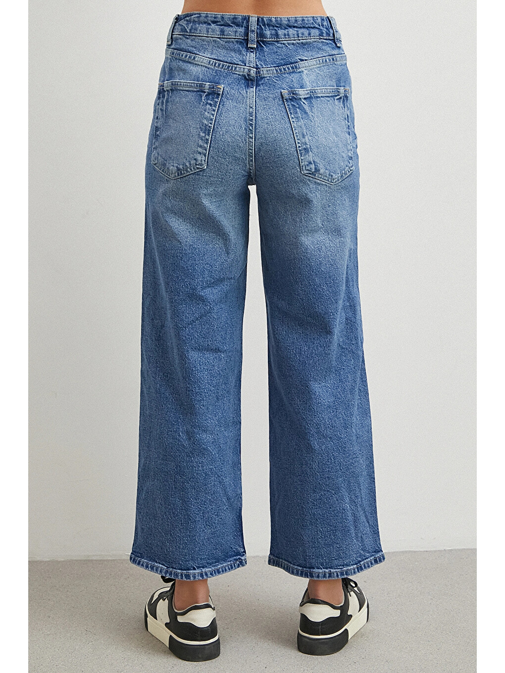 Yüksek Bel Beş Cepli Cropped Jean Mavi-5