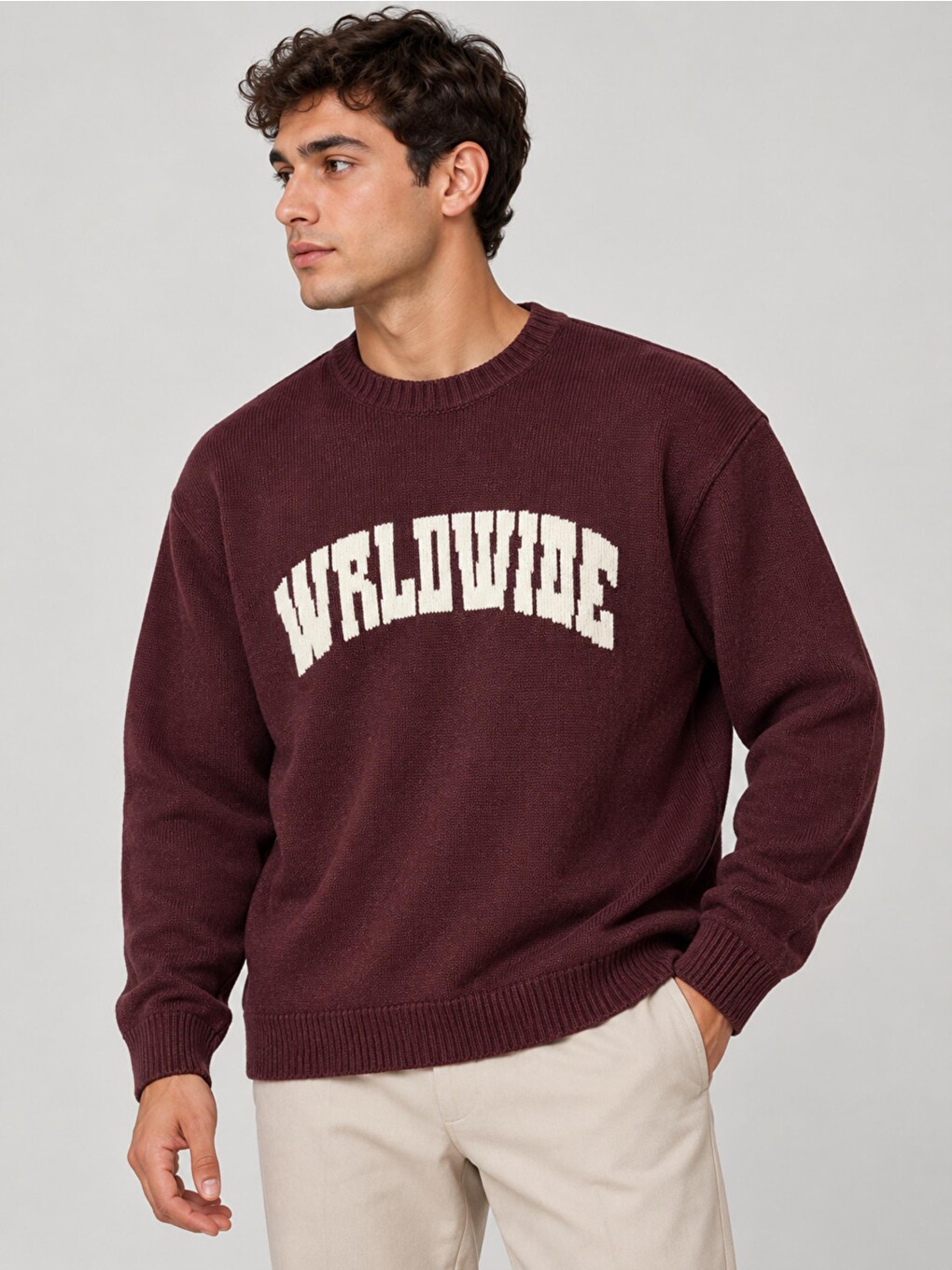 Bordo Baskılı Oversize Örgü Kışlık Kazak Dp 16596_10072-2