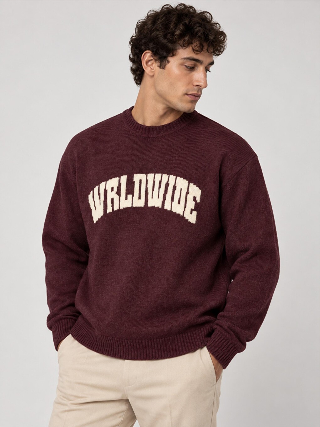 Bordo Baskılı Oversize Örgü Kışlık Kazak Dp 16596_10072-3