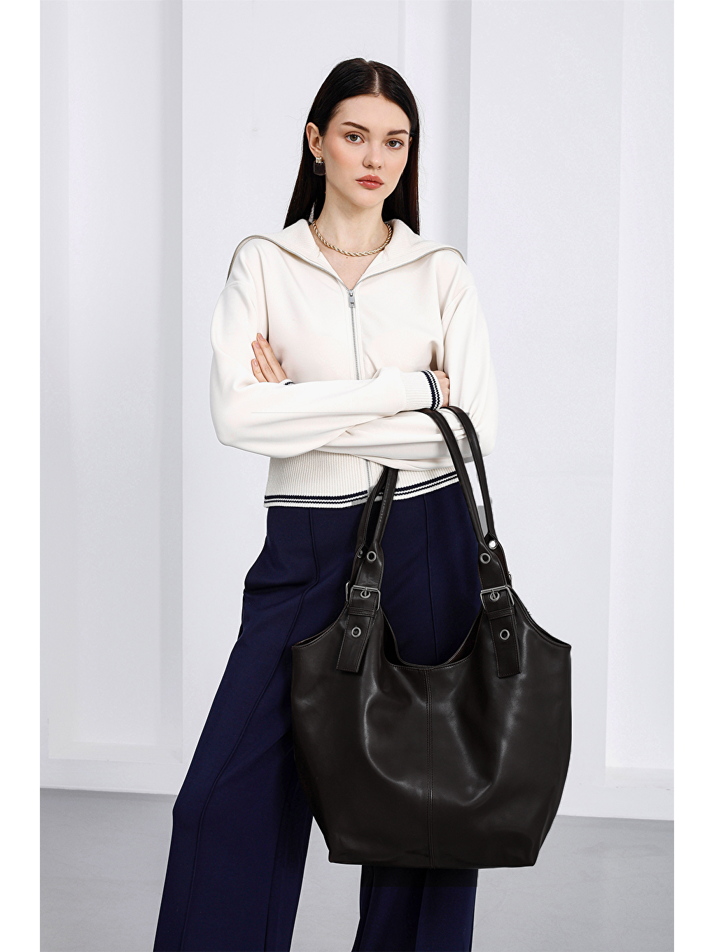 Kahverengi Sardine Maksi Omuz Çantası Kahve-2