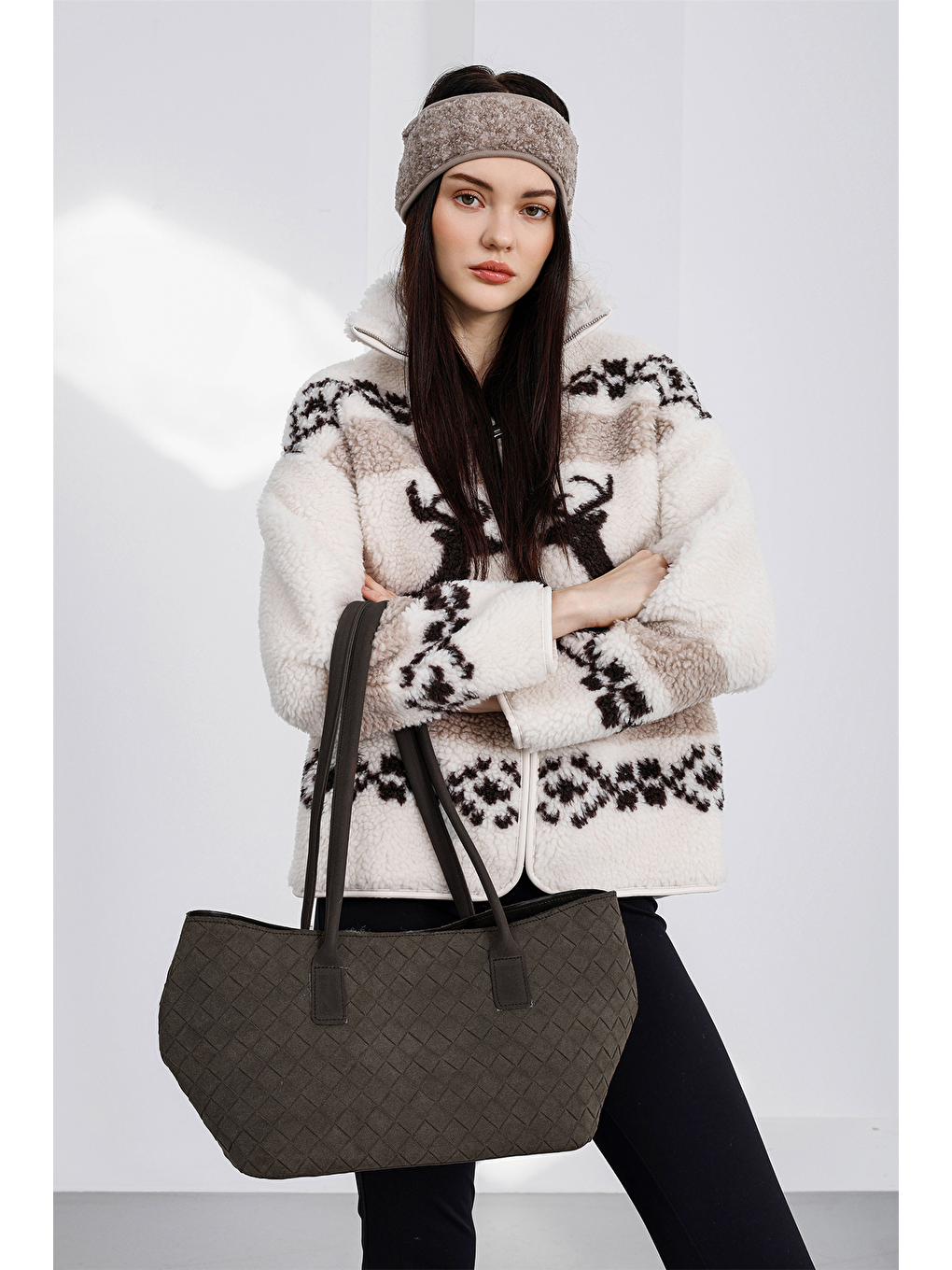 Kahverengi Veneta Süet Shopper Omuz Çantası Kahve-1