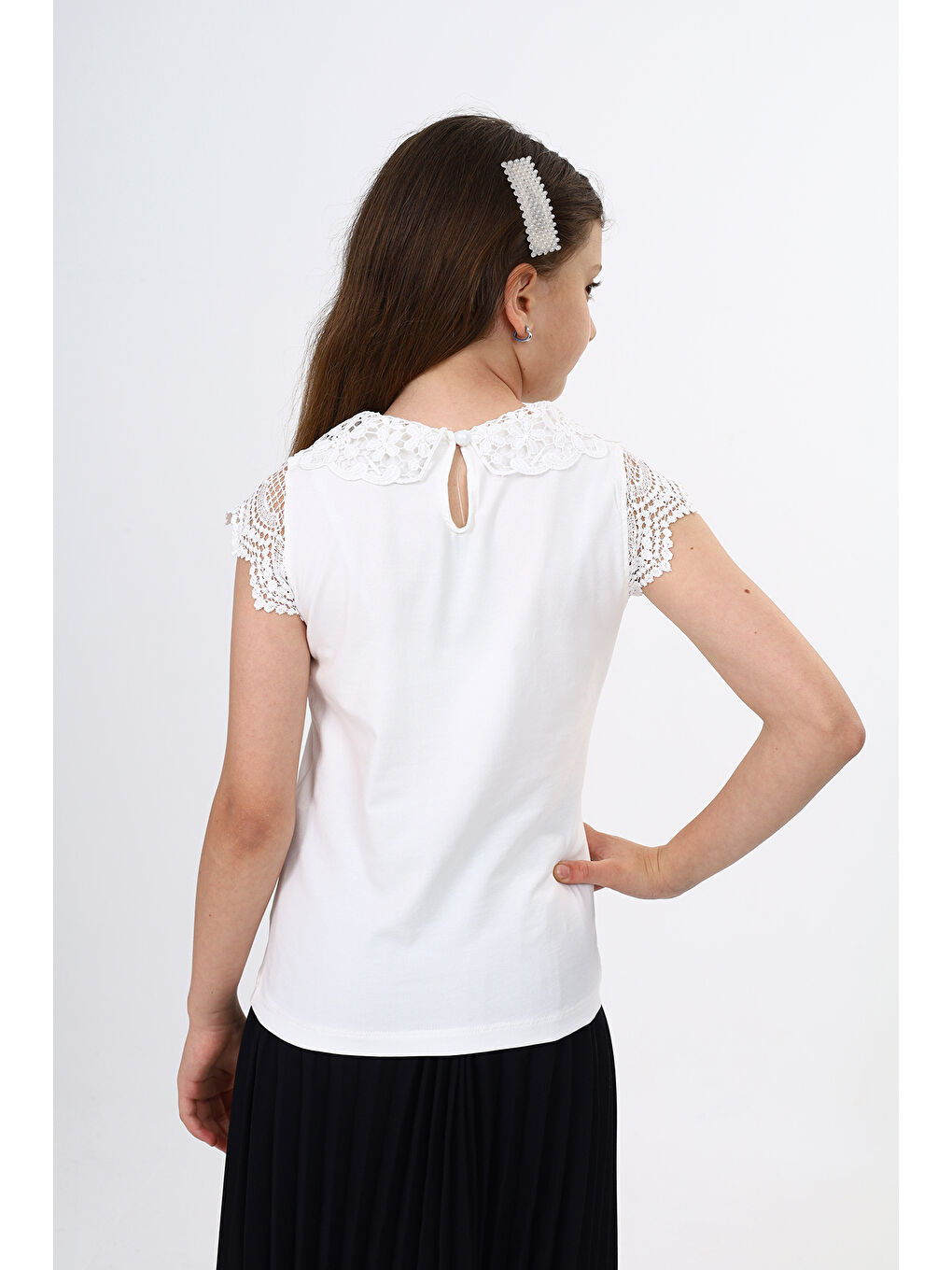 Ekru Kız Çocuk Okul Tişört-3