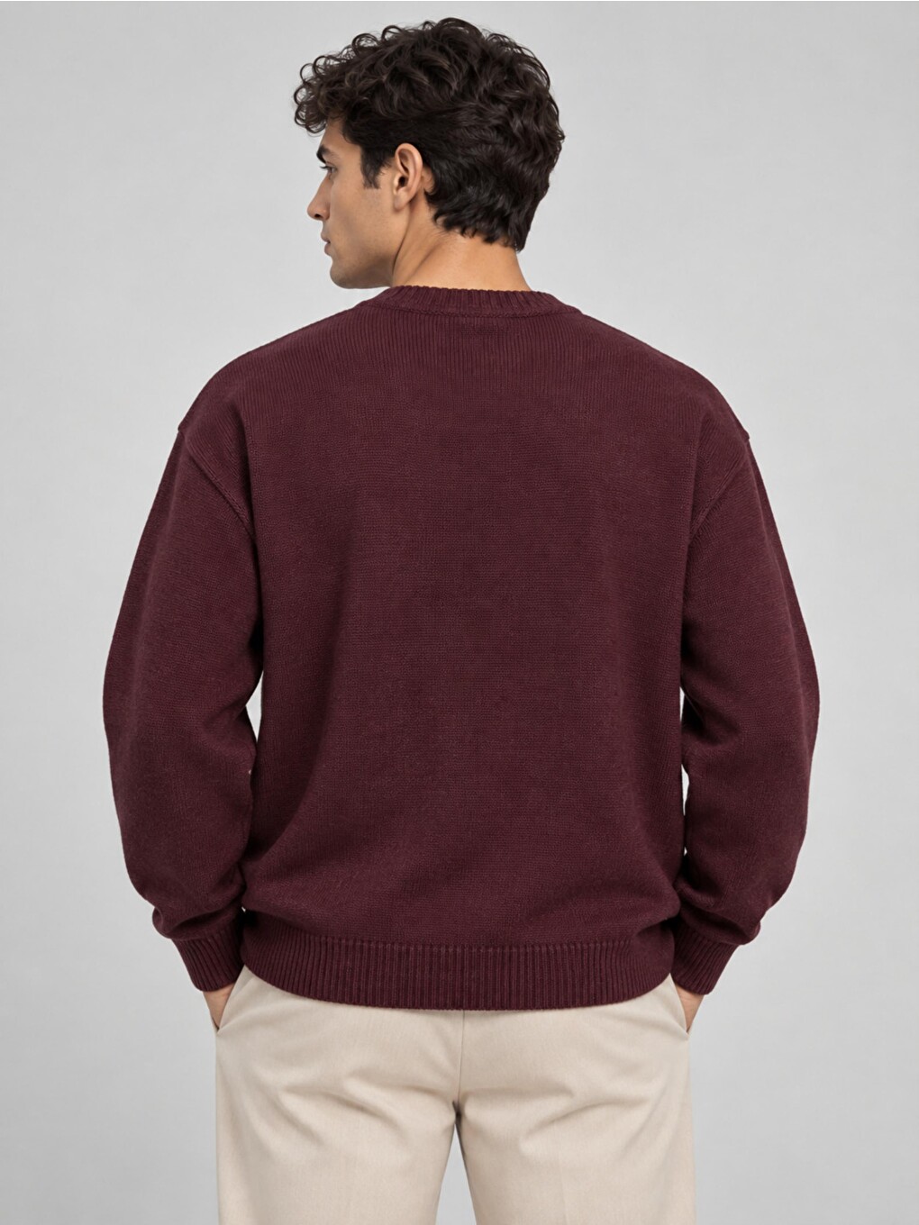 Bordo Baskılı Oversize Örgü Kışlık Kazak Dp 16596_10072-5