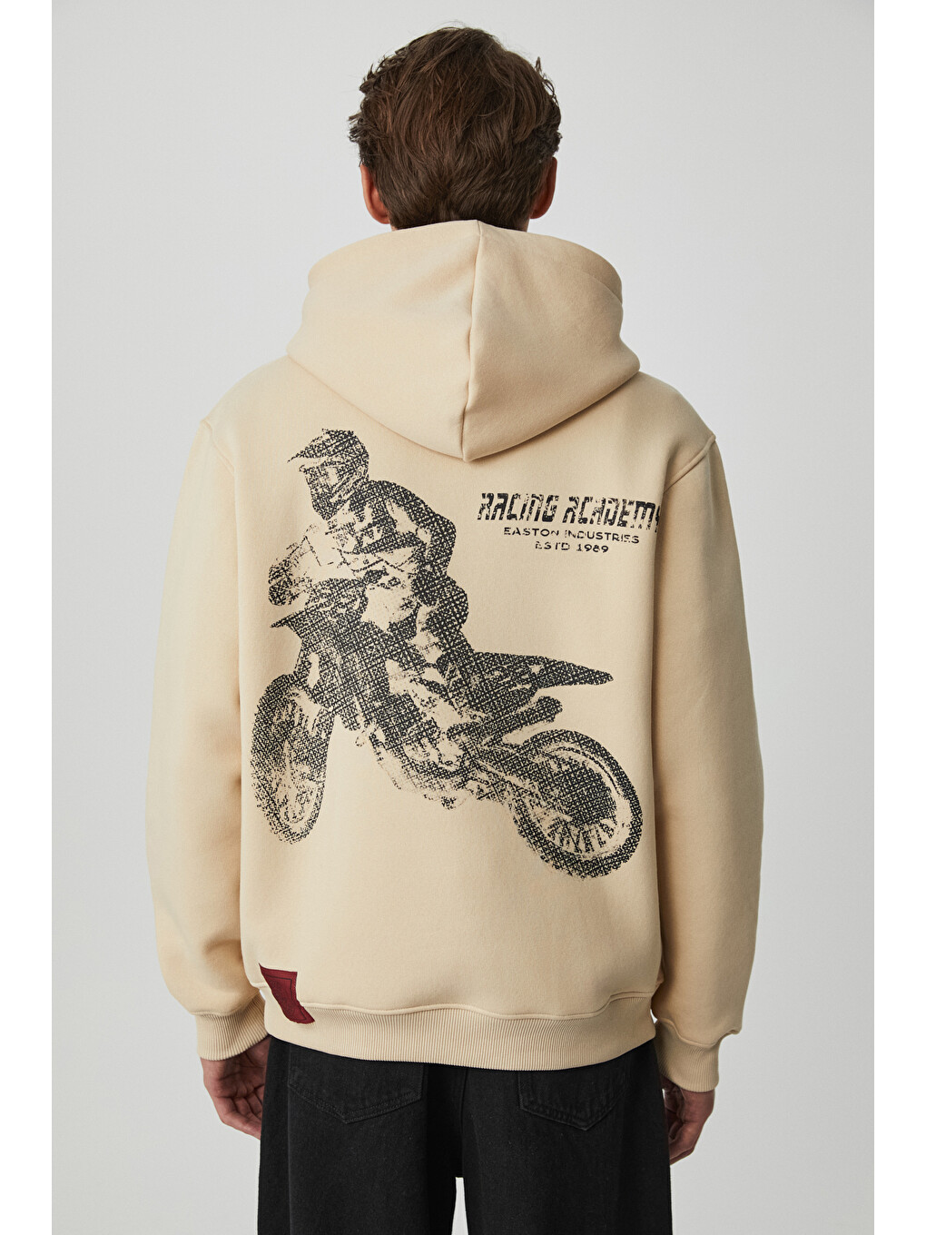 Edgar Erkek %75 Pamuk %25 Polyester Yumuşacık Kapüşonlu Oversize Bej Sweatshirt-4