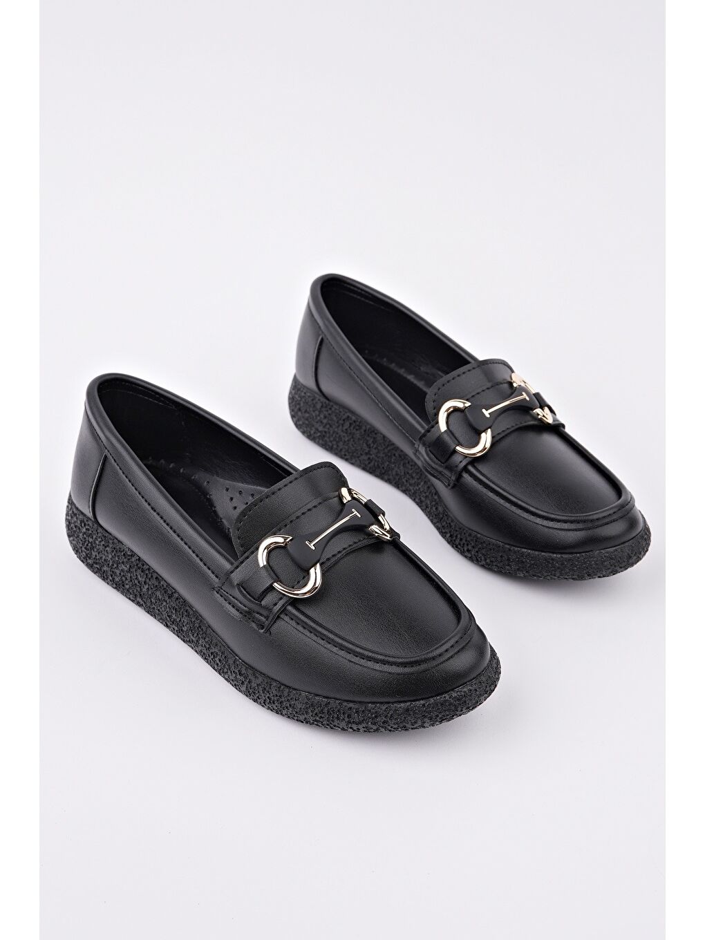 Siyah POLARA Kalın Taban Toka Detaylı Kadın Günlük Loafer Ayakkabı-2