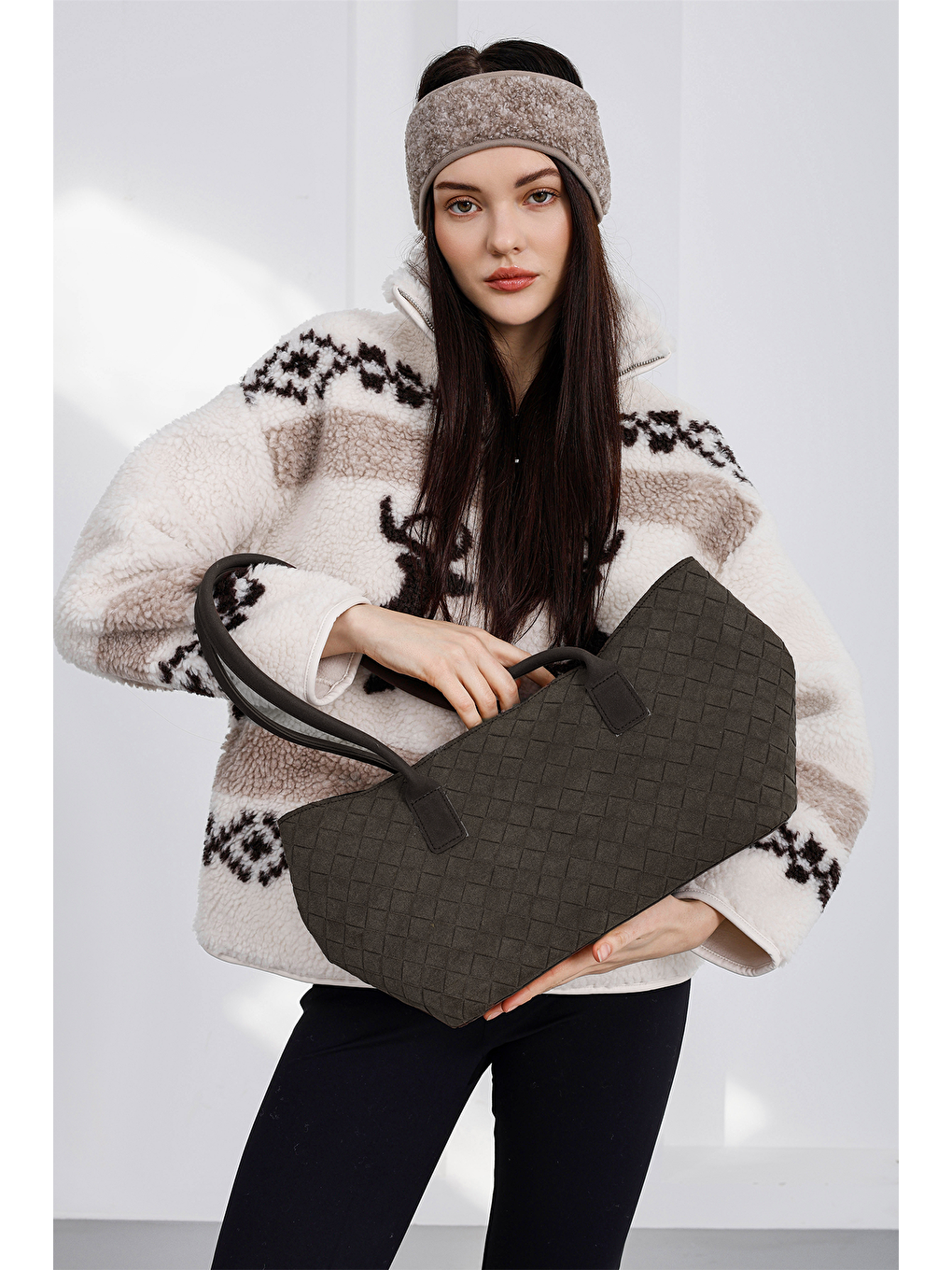 Kahverengi Veneta Süet Shopper Omuz Çantası Kahve-3