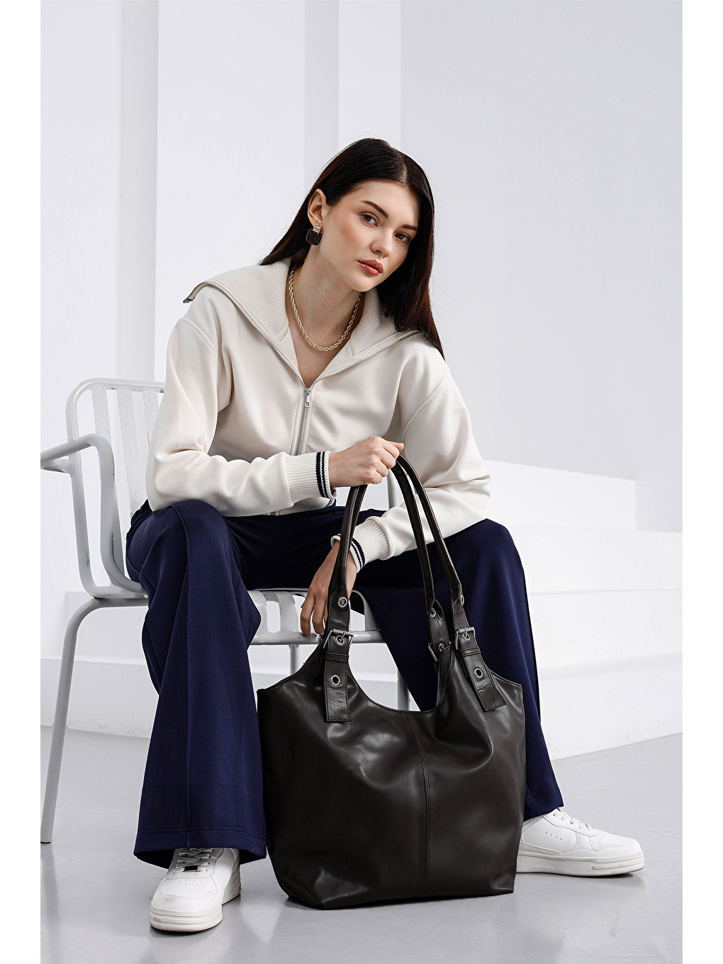 Kahverengi Sardine Maksi Omuz Çantası Kahve-5