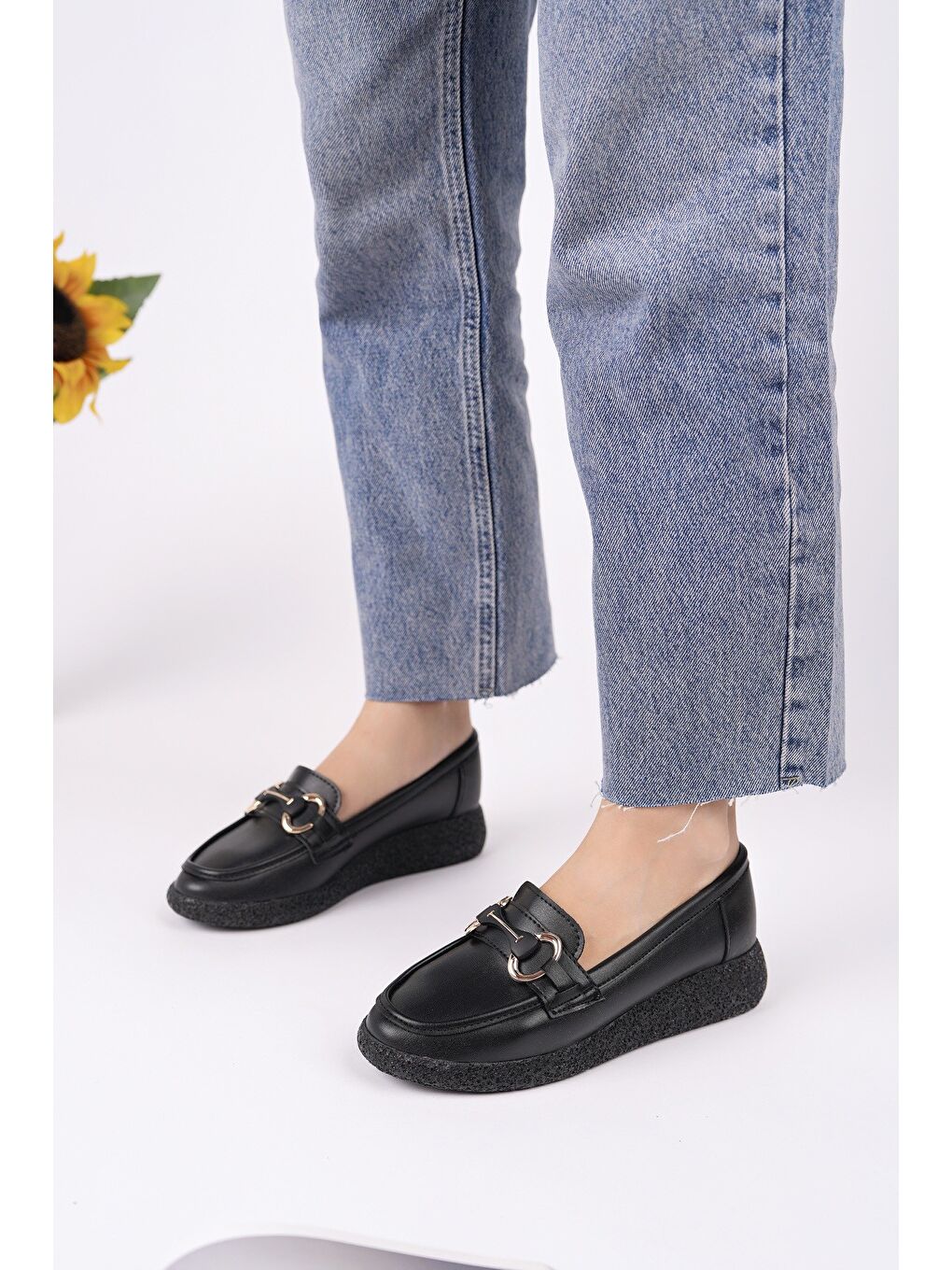 Siyah POLARA Kalın Taban Toka Detaylı Kadın Günlük Loafer Ayakkabı-3