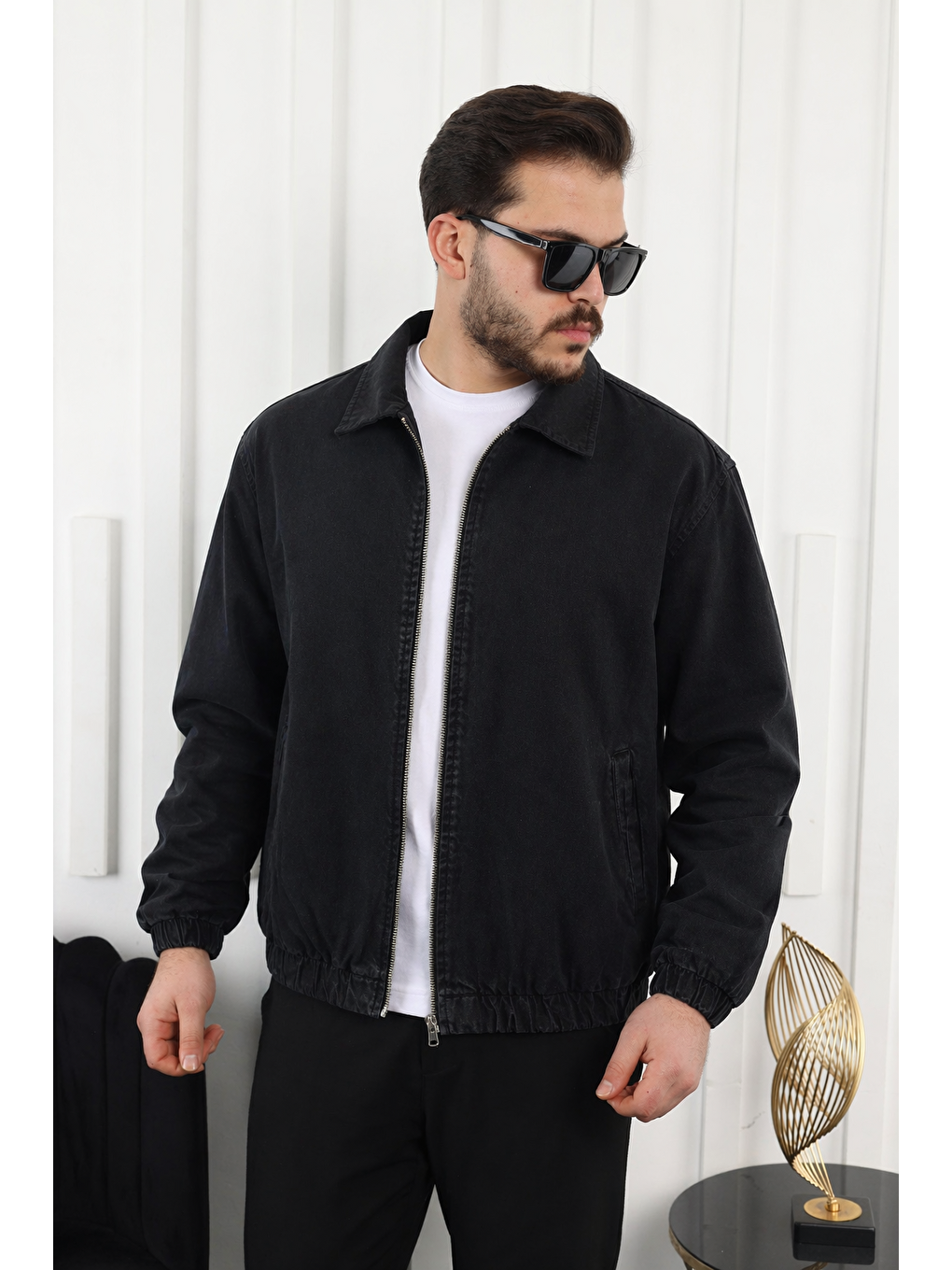 Erkek Mevsimlik Premium Siyah Oversize Bomber Ceket