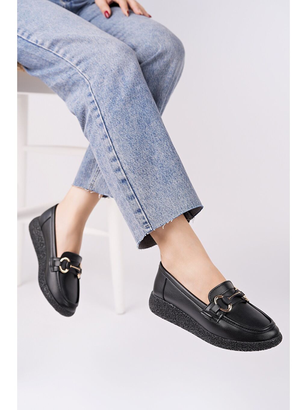 Siyah POLARA Kalın Taban Toka Detaylı Kadın Günlük Loafer Ayakkabı-4