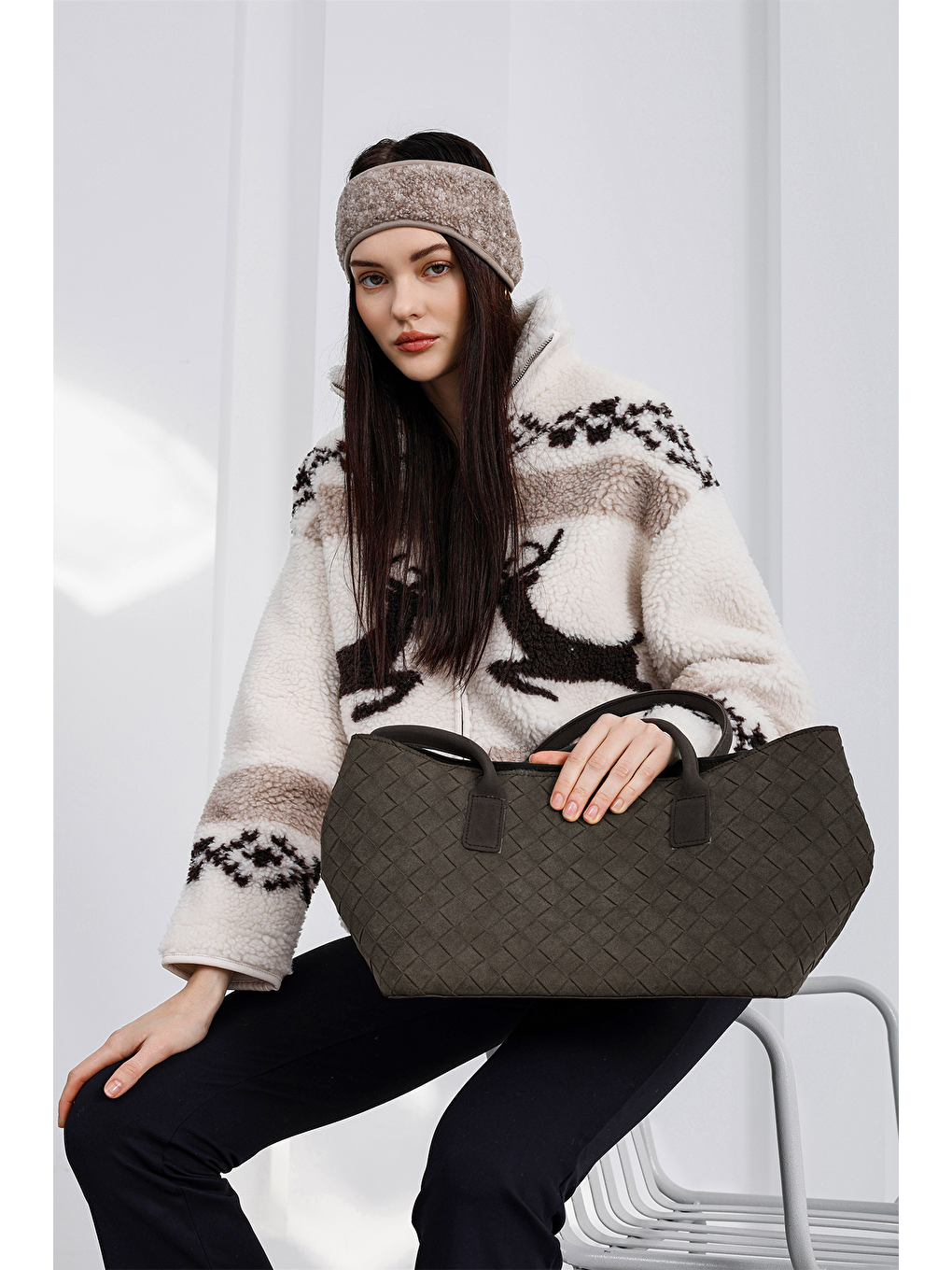 Kahverengi Veneta Süet Shopper Omuz Çantası Kahve-5