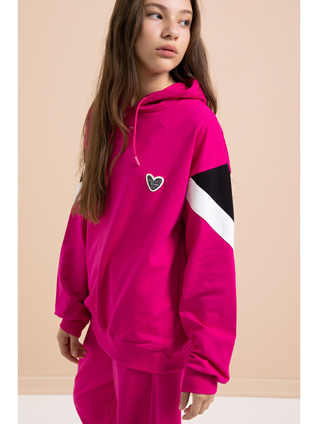 Fuşya Kargo Cepli Kız Çocuk Logolu İkili Takım 21299-1