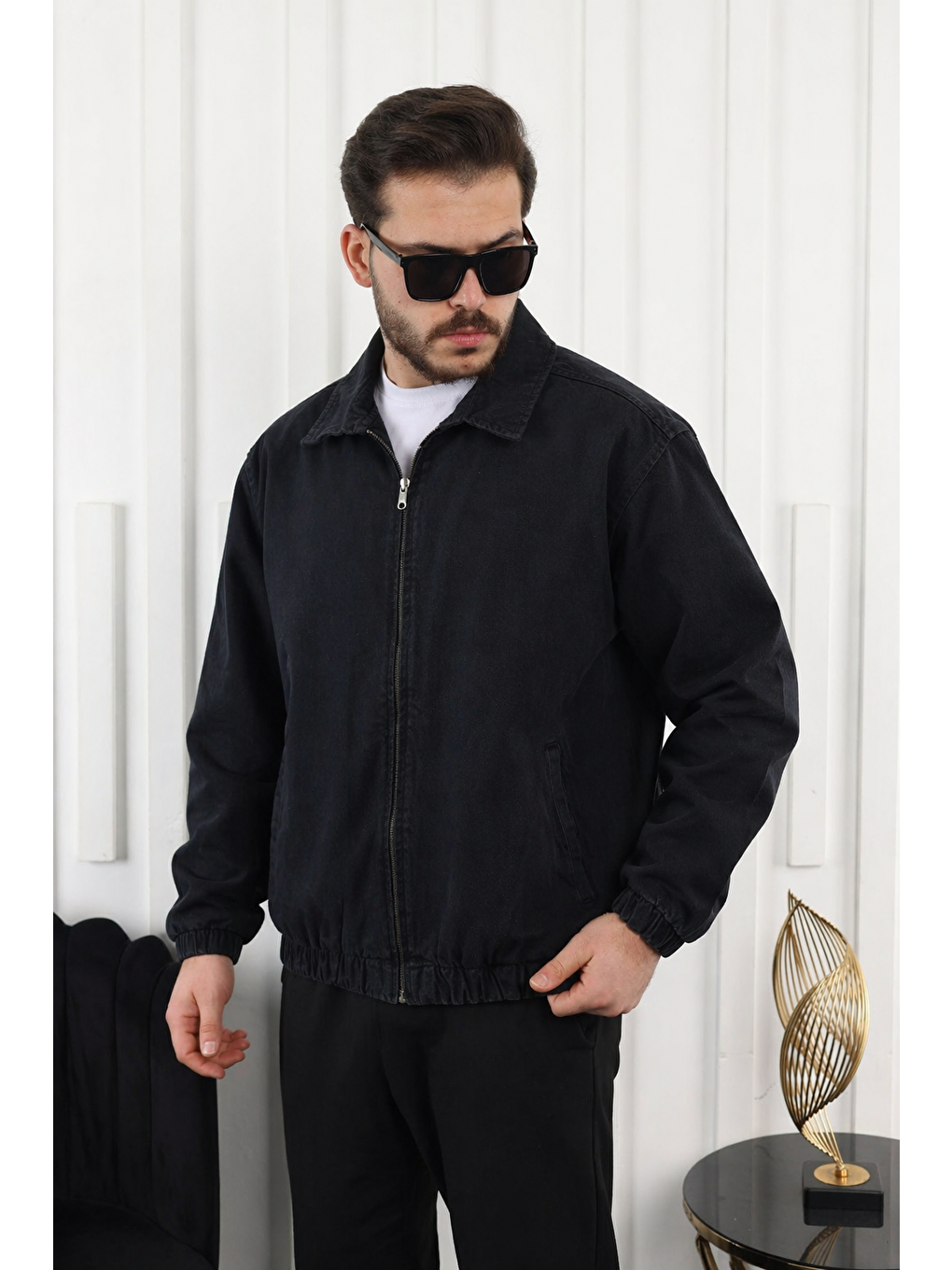 Erkek Mevsimlik Premium Siyah Oversize Bomber Ceket-1