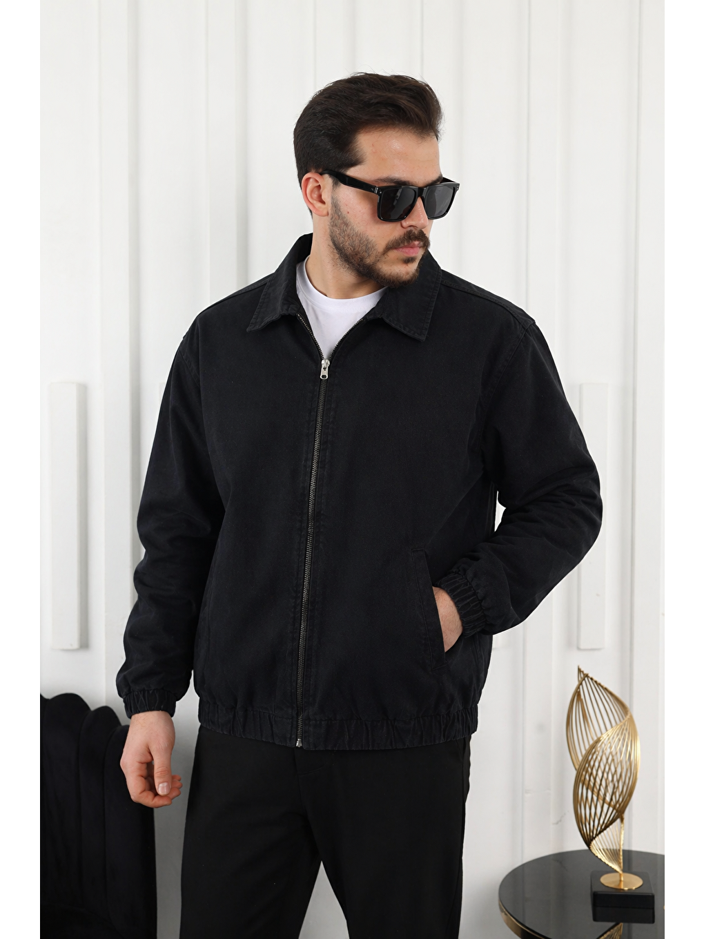 Erkek Mevsimlik Premium Siyah Oversize Bomber Ceket-2