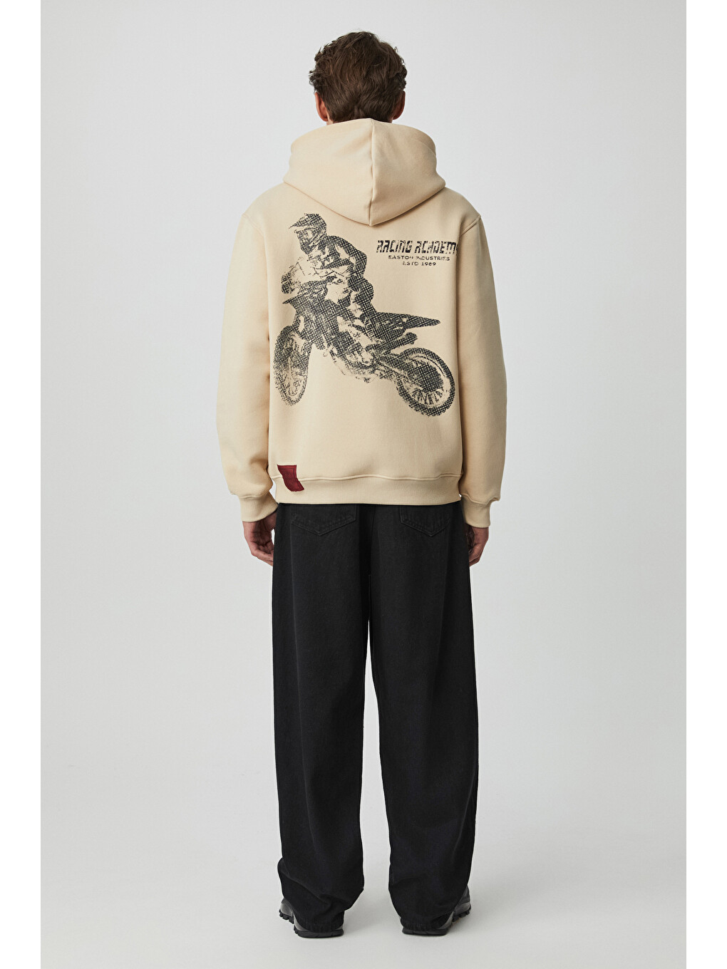 Edgar Erkek %75 Pamuk %25 Polyester Yumuşacık Kapüşonlu Oversize Bej Sweatshirt-5