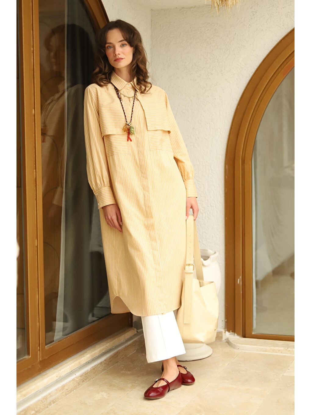 Kahverengi Rüzgarlıklı Uzun Gömlek Açık Camel