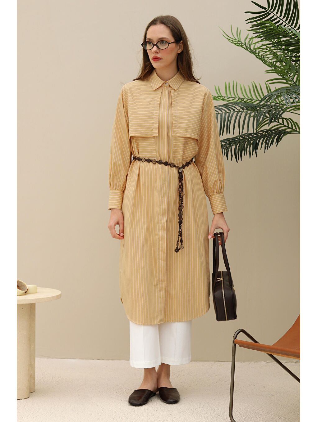 Kahverengi Rüzgarlıklı Uzun Gömlek Açık Camel-1