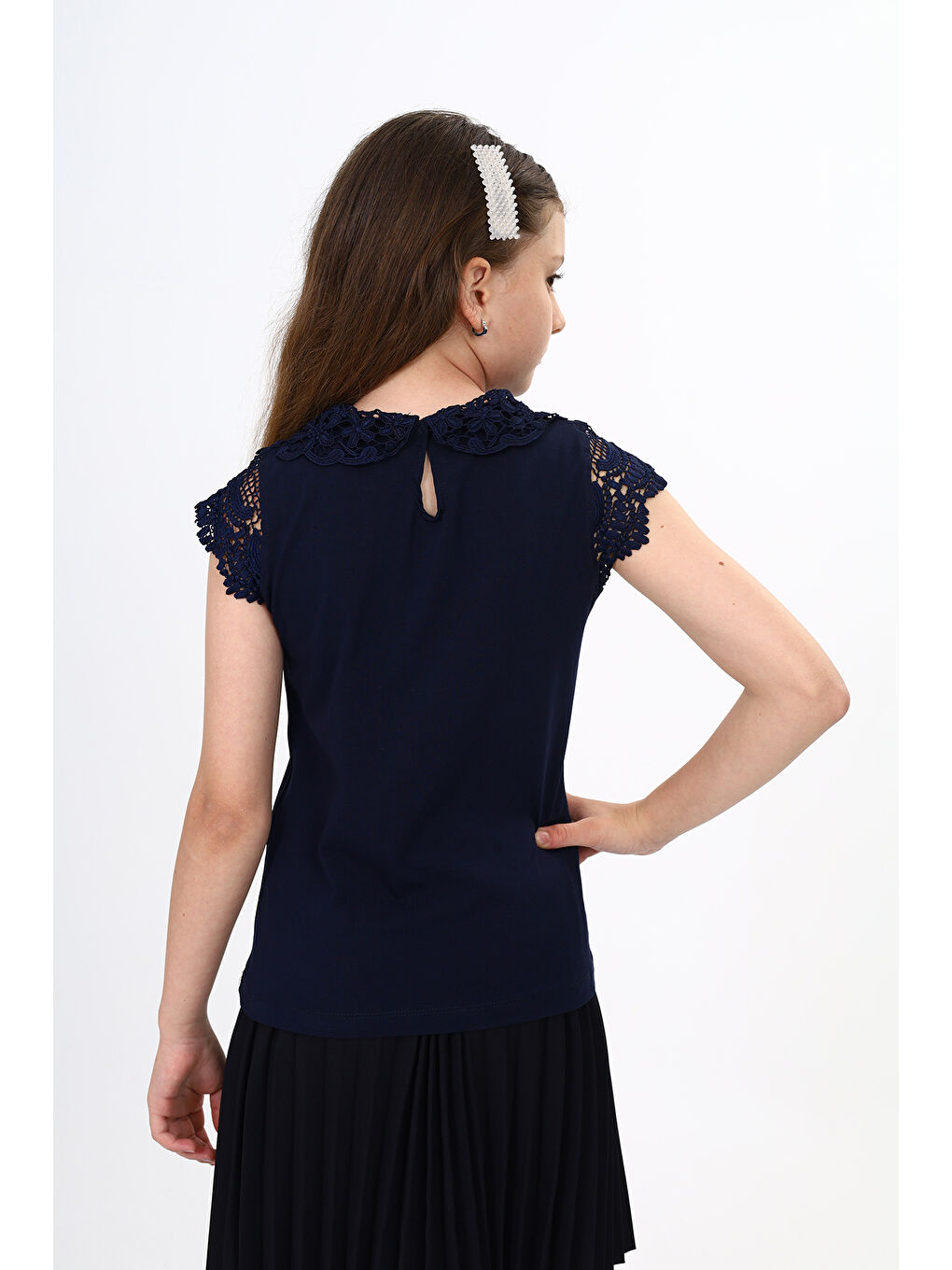 Lacivert Kız Çocuk Okul Tişört-5