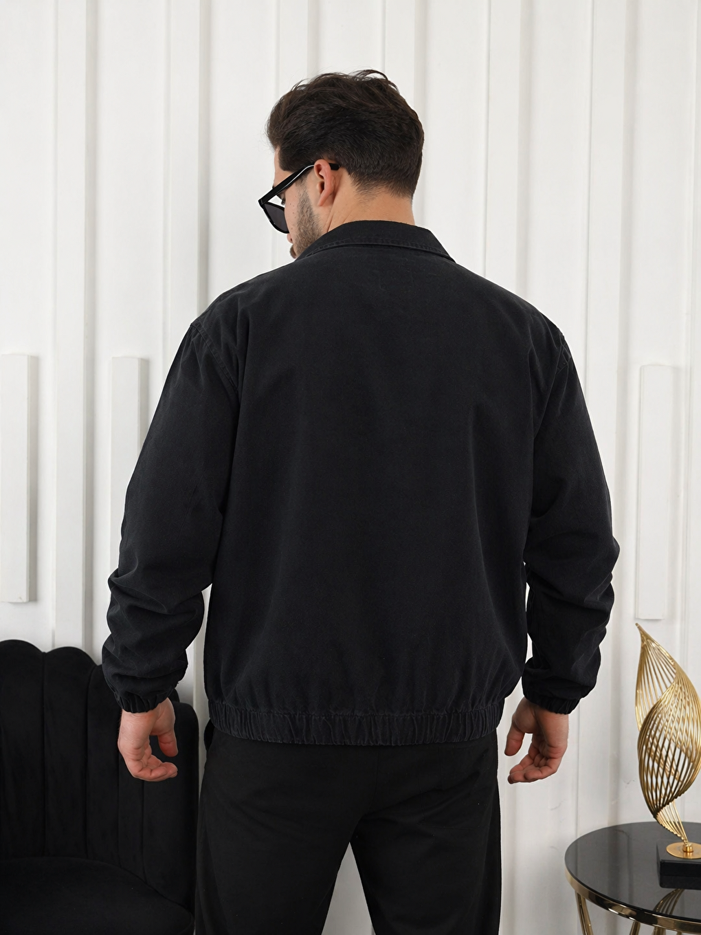 Erkek Mevsimlik Premium Siyah Oversize Bomber Ceket-4
