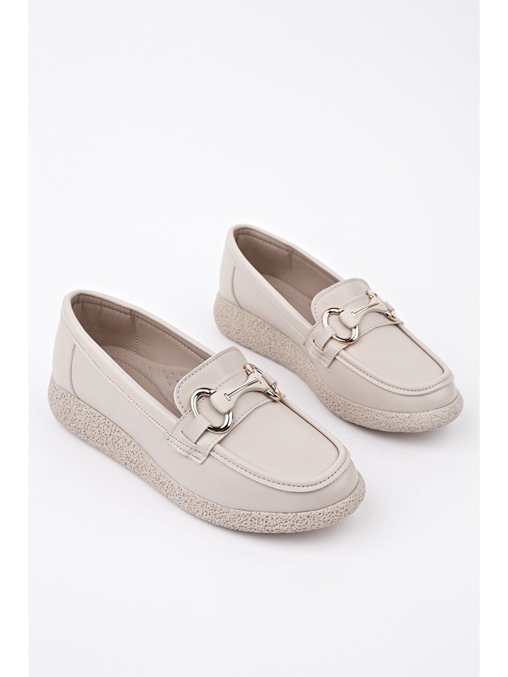 Bej POLARA Kalın Taban Toka Detaylı Kadın Günlük Loafer Ayakkabı-2