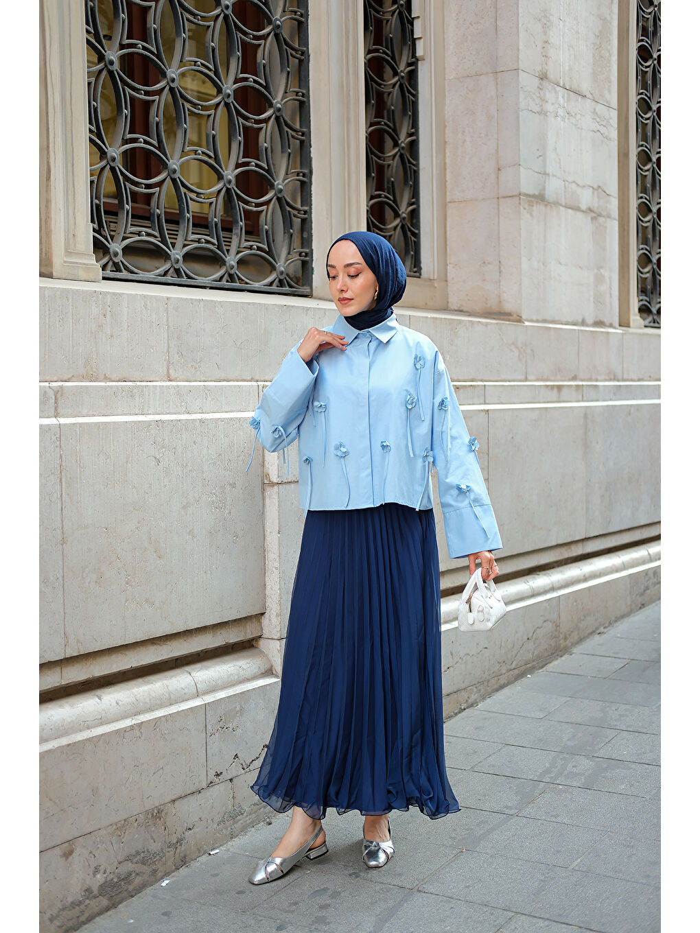 Kadın Çiçek Desenli Gömlek Bebe Mavi-1