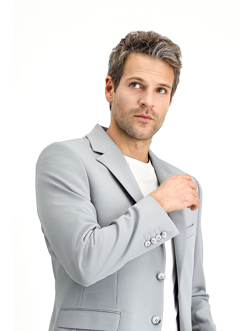 Gri Slim Fit Dar Kesim Klasik Ceket-4