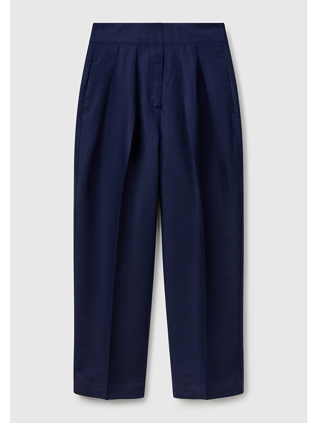 Kadın Lacivert Keten Karışımlı Havuç Kesim Pantolon-1